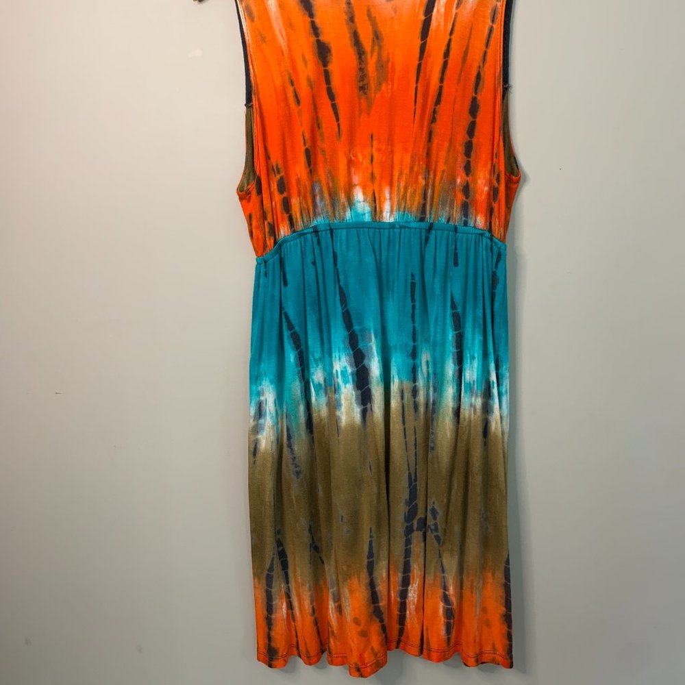 Soprano Fall Orange - Teal - Brown Tie-Die Dress Crotchet Detail Sleeveless - Picture 3 of 6